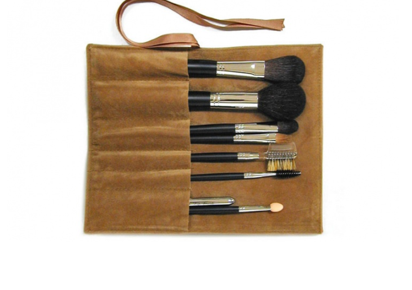 7-PCS Long Handle Makeup Brush Set with Beige Pouch